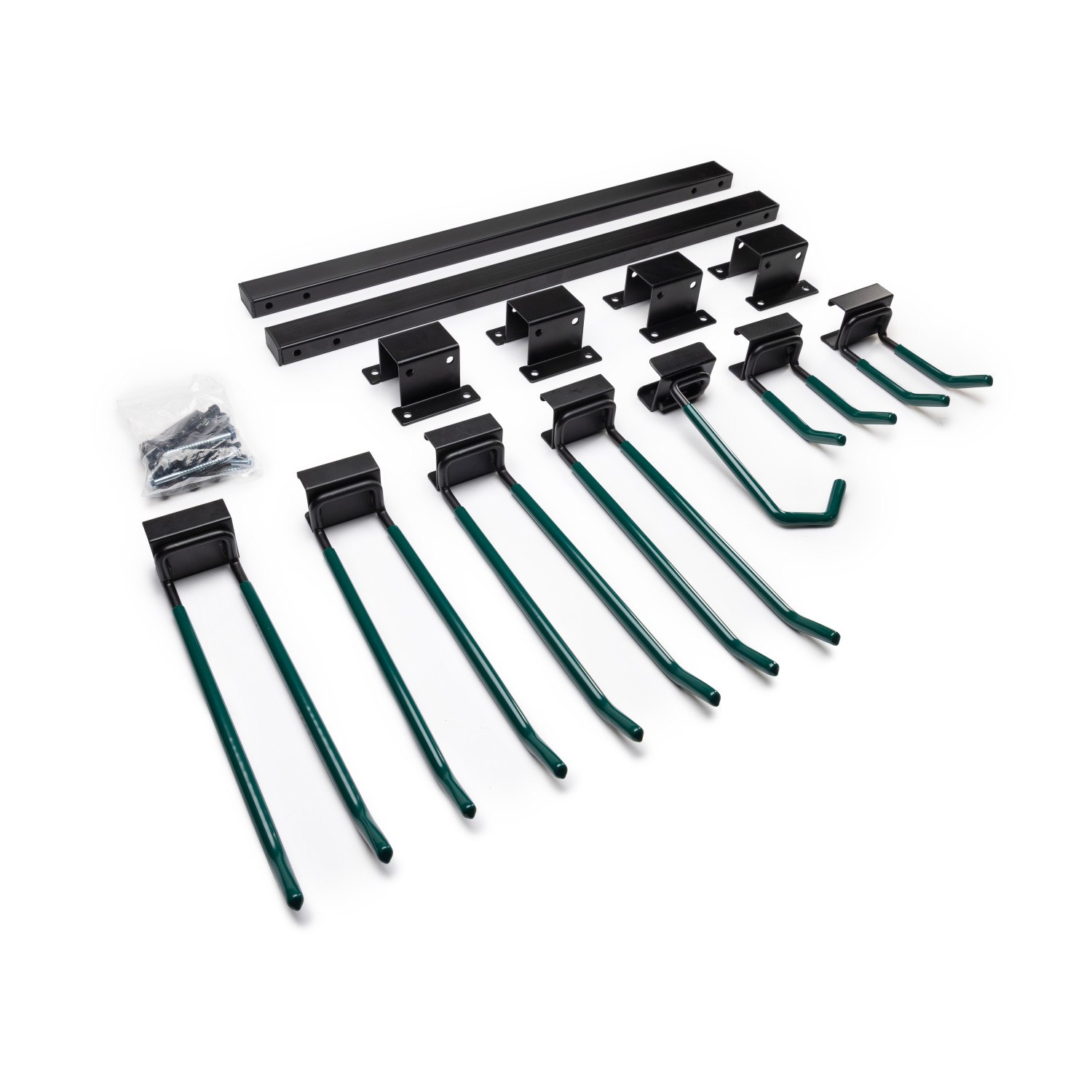 Industrial Grade 48" Garage Tool Organizer with 6 Hooks and 1 Cart/Bike Rack, 500 lbs. Total Holding Weight Industrial Grade 48" Garage Tool Organizer with 6 Hooks and 1 Cart/Bike Rack, 500 lbs. Total Holding Weight 3